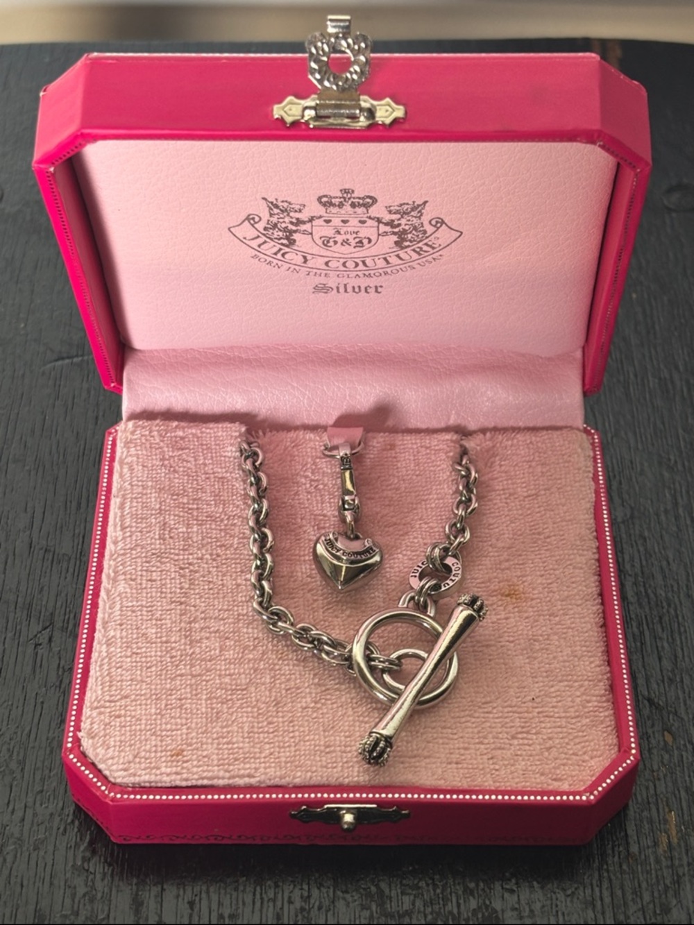 2005/06 Vintage Juicy Couture Silver Mini Heart Charm Chain Choker Nordstrom